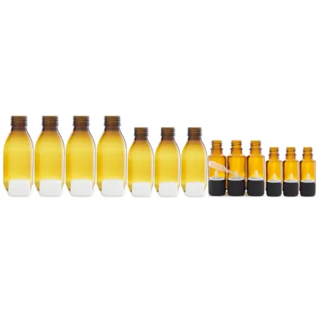 4 flacons de 125ml, 3 flacons de 60ml, 3 flacons de 20ml et 3 flacons de 10ml avec bouchons