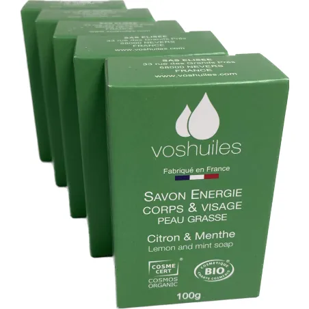 Lot de 5 Savons Citron et Menthe pour peau grasse
